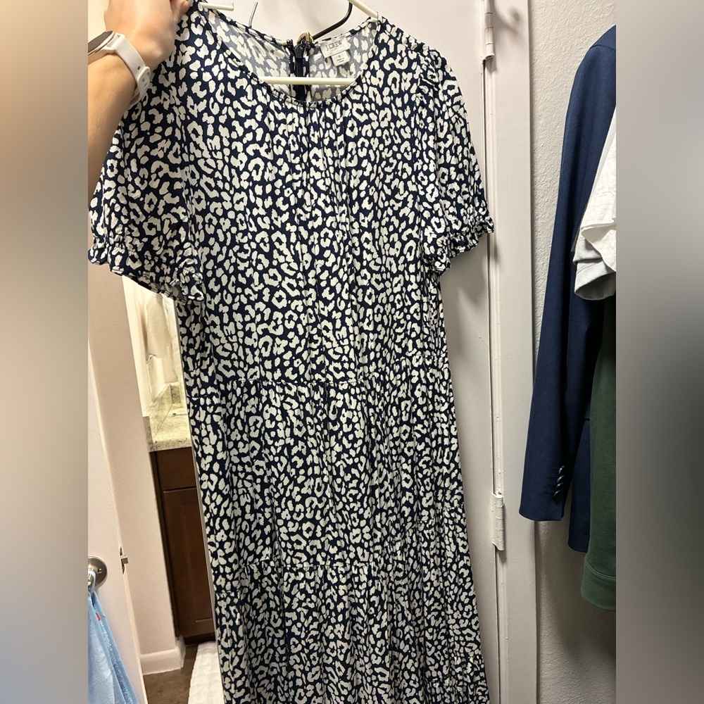 J. Crew Navy and White cheetah Midi Dress